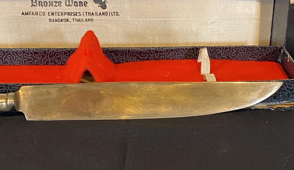 Star of Siam Bronze Ware Thailand Knife Fork Buddha Carving Set w/ Original Box