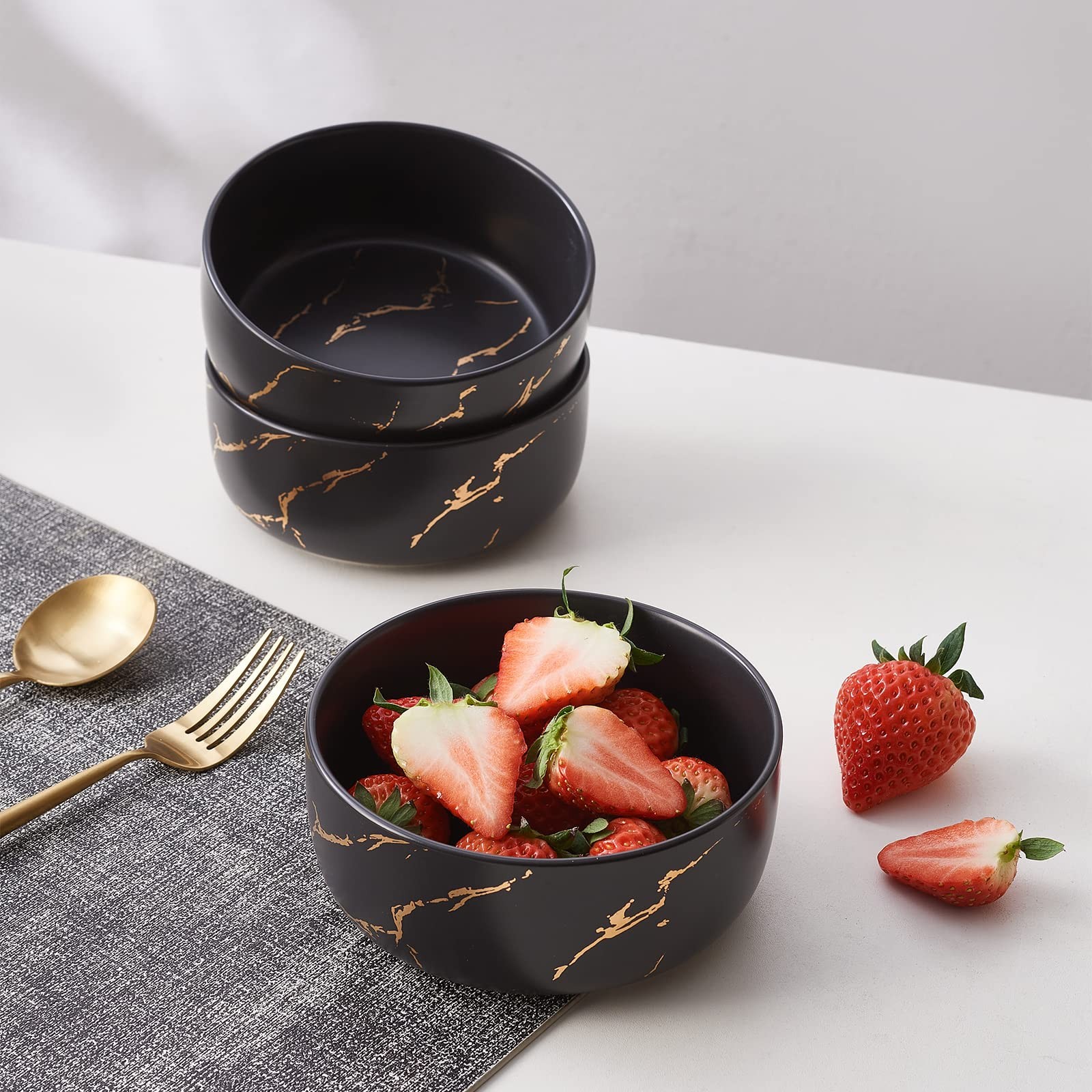 Pokini Black Gold Splash Dinnerware Sets, Marble Porcelain Plates and Bowls S…