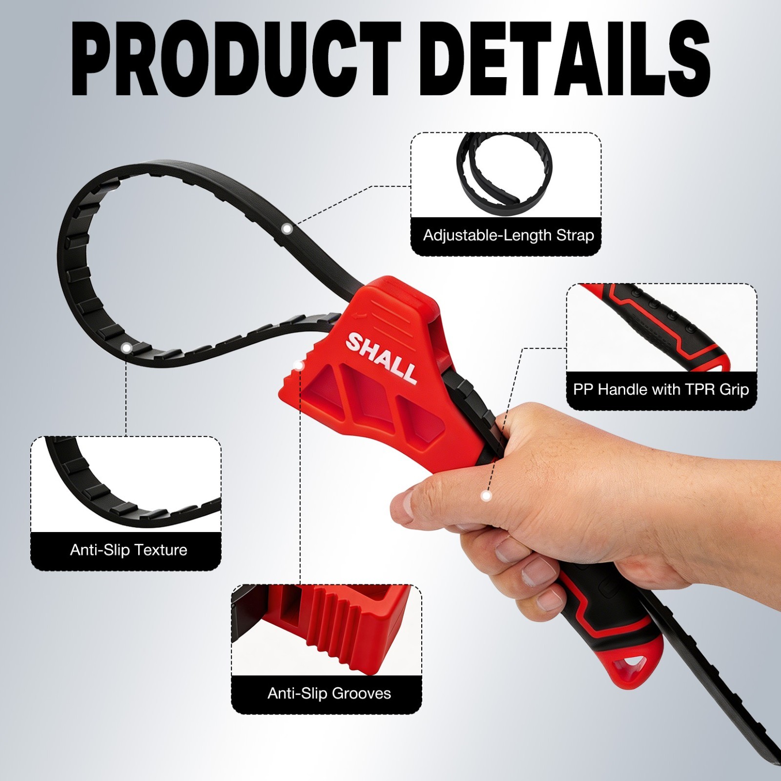 SHALL 2 Pack Oil Filter Wrench Set,Rubber Strap Wrench with Max Diameter 4″&6″