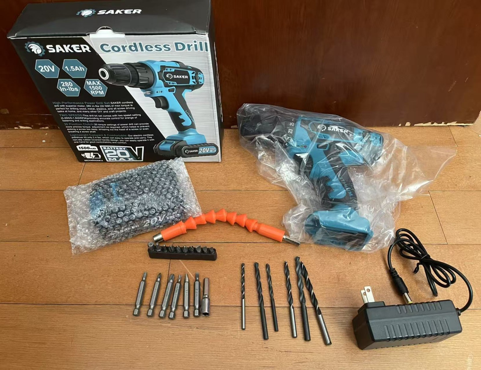 Saker Cordless Electric Drill Set High Performance 2 Variable Speeds 20V K2