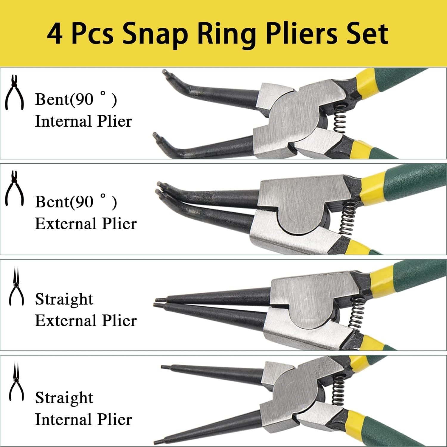 4Pcs 7″ Internal/External Snap Ring Pliers Set Heavy Duty Circlip Pliers Kit