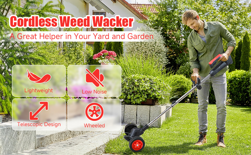 2500W Cordless Weed Eater Electric Brush Cutter Grass String Trimmer Lawn Edger