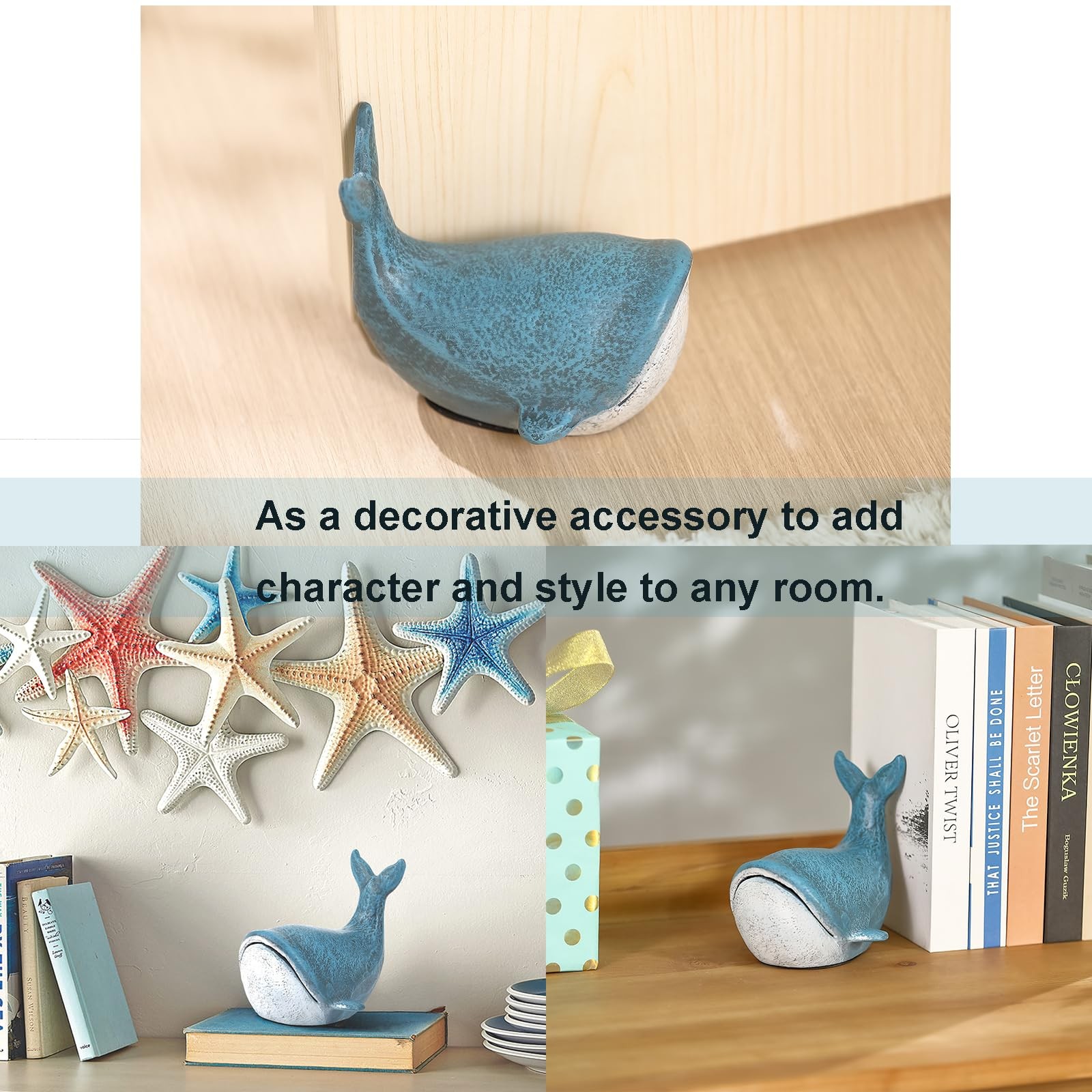Cast Iron Whale Door Stop 6″W x 4.9″D x 5.4″H – 3.5 lbs Nautical Decor