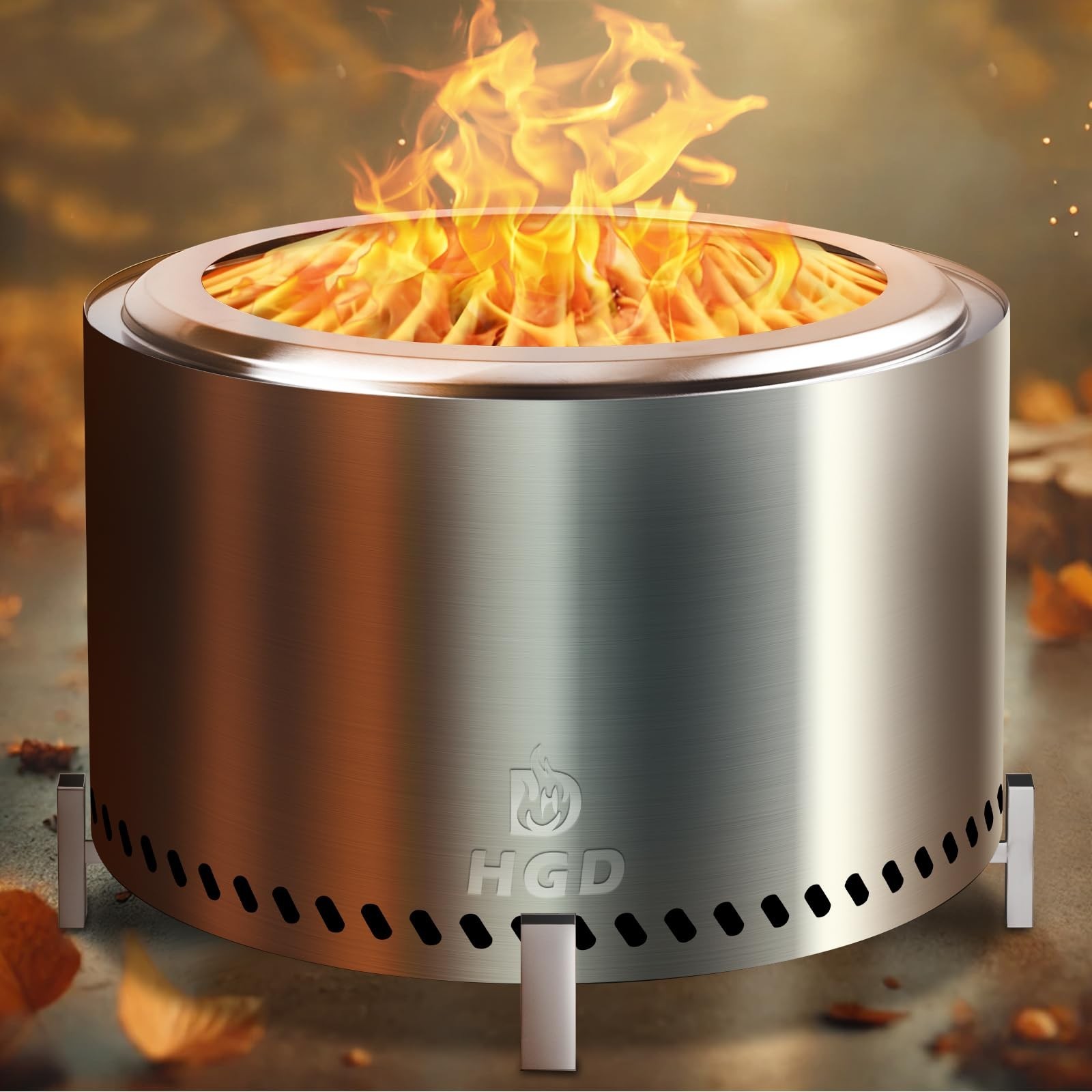 HGD 27.5″ Smokeless Fire Pit Outdoor, Stainless Steel Wood Burning Firepit wi…