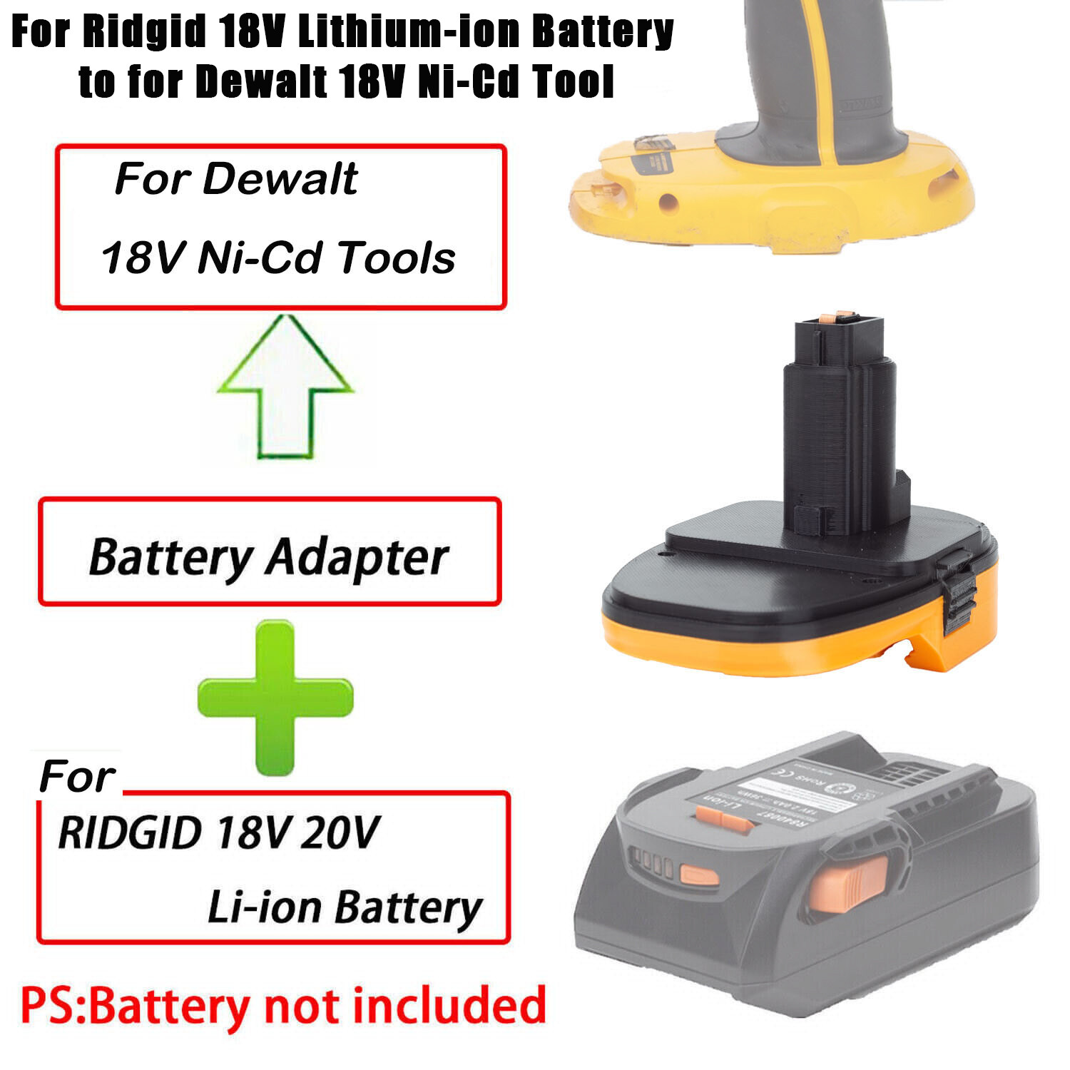 Battery Adapter Converter For Ridgid 18V Li-ion Battery to for Dewalt 18V Tools