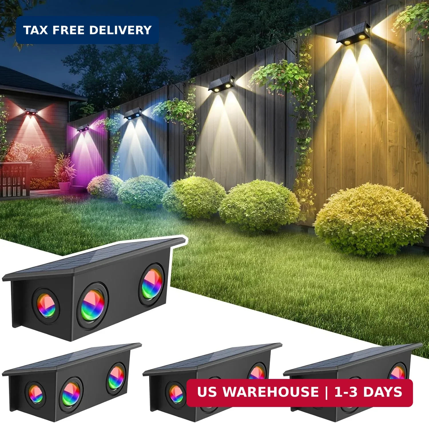 T-SUN Solar Fence Lights Outdoor, 4 Pack Waterproof Fence Lights Solar Powered 8