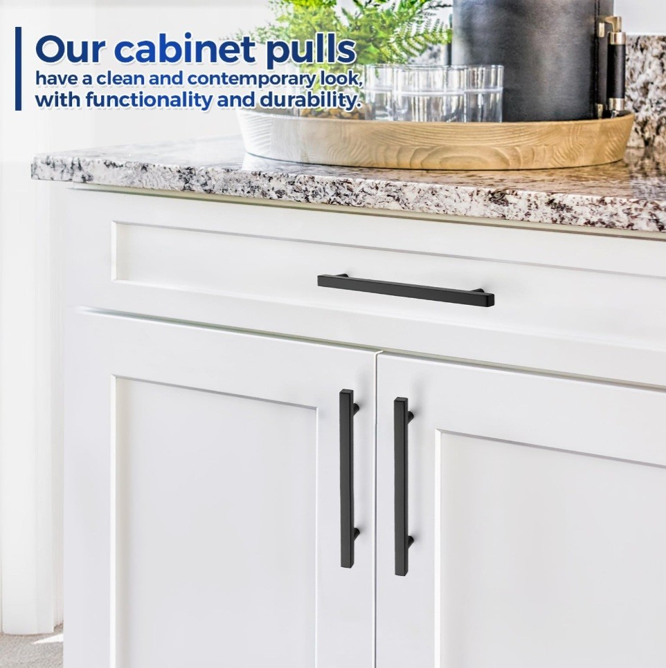 10 Pack 6-1/4 Inch Hole Centers Matte Black Square Cabinet Handles Drawer Pulls