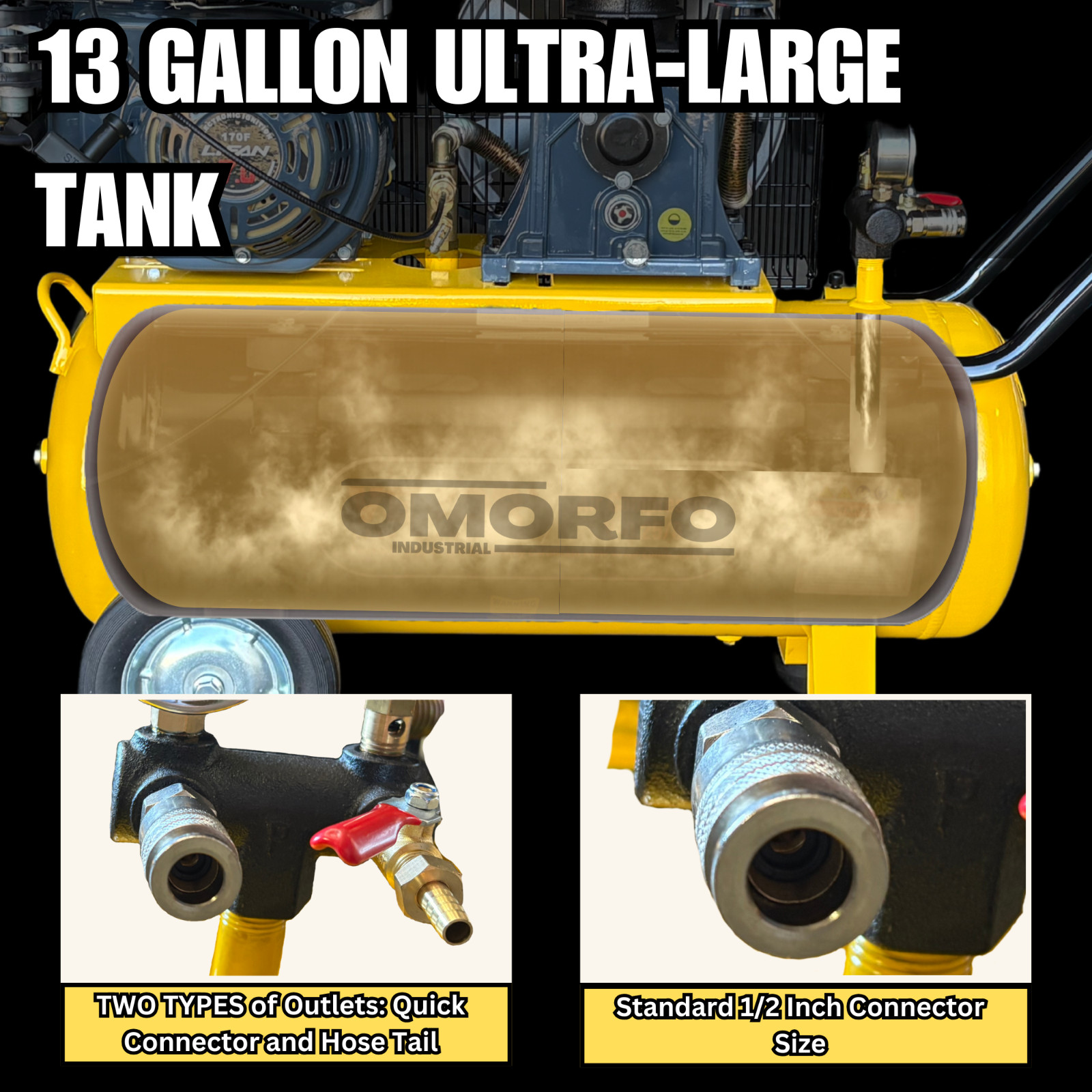 OMORFO 13 Gallon GAS POWERED Air Compressor, 7HP, 10CFM@145PSI or 14CFM@116PSI