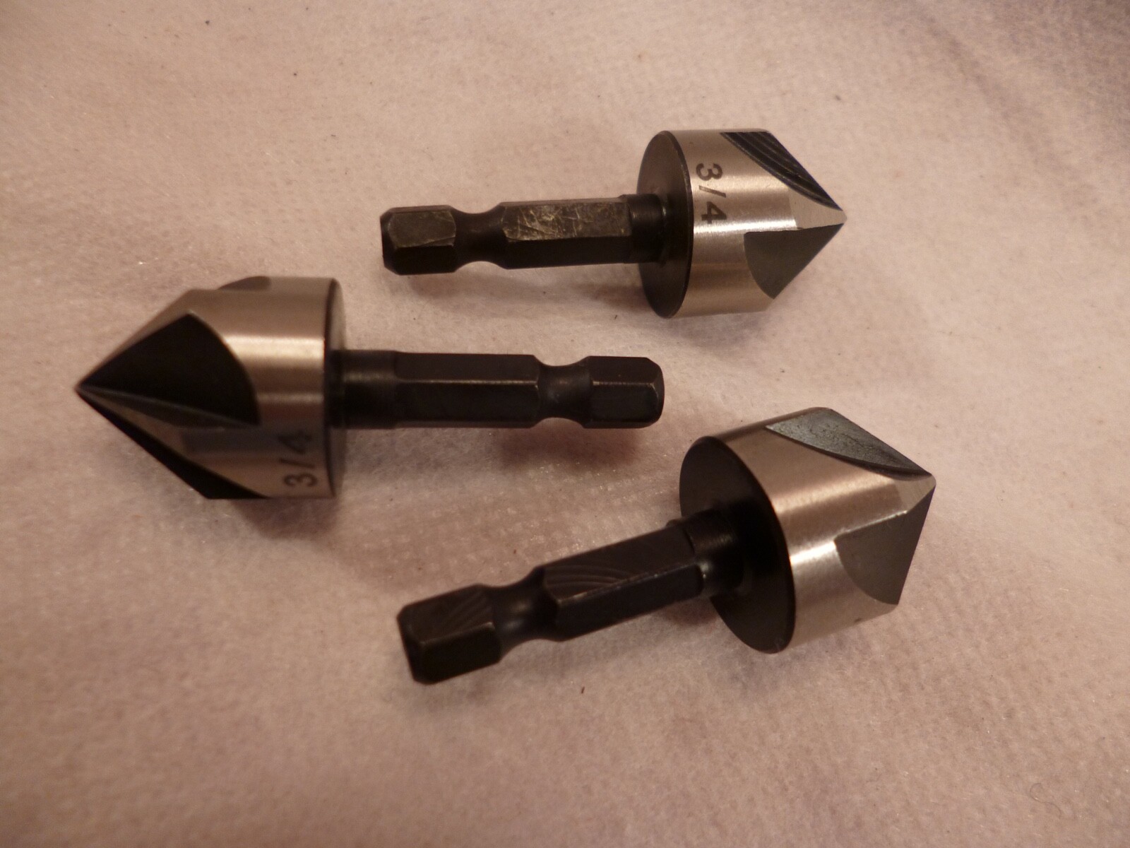 3 NEW 3/4″ COUNTERSINKS WITH 1/4″ HEX SHANK WOODWORKING METAL PLASTIC