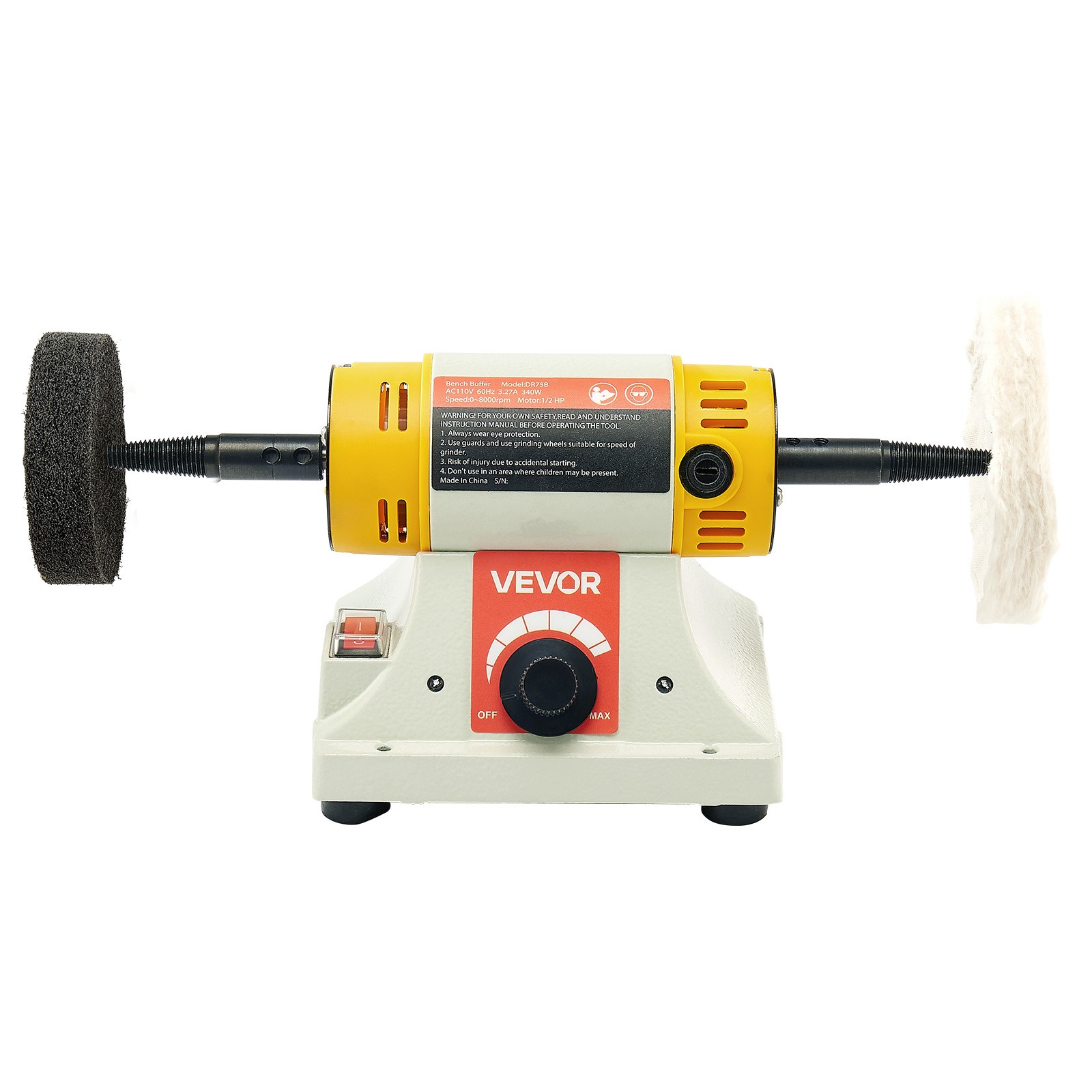 VEVOR 1/2HP Bench Buffer Polisher 0 to 8000RPM with 3-inch & 4-inch Wheels