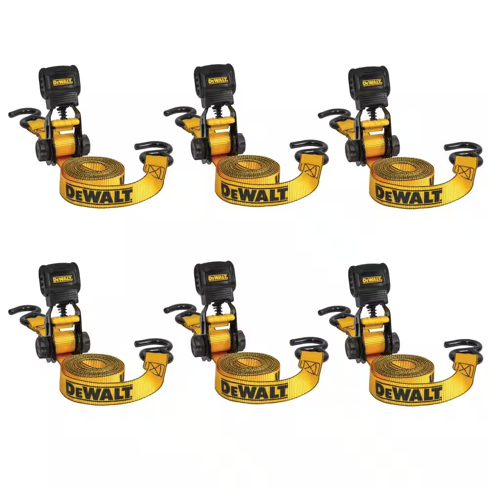 DEWALT Light-Duty Ratchet Straps Tie-Downs, 1 In. X 10 Ft. 1,500 Lbs. Break Stre