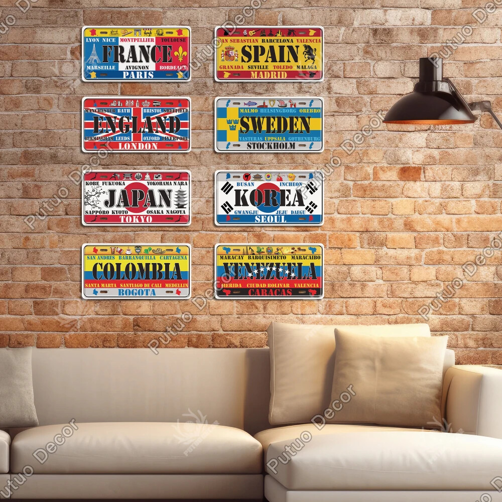 World Countries Travel Decorative License Metal Plates Tin Sign Wall Plaques