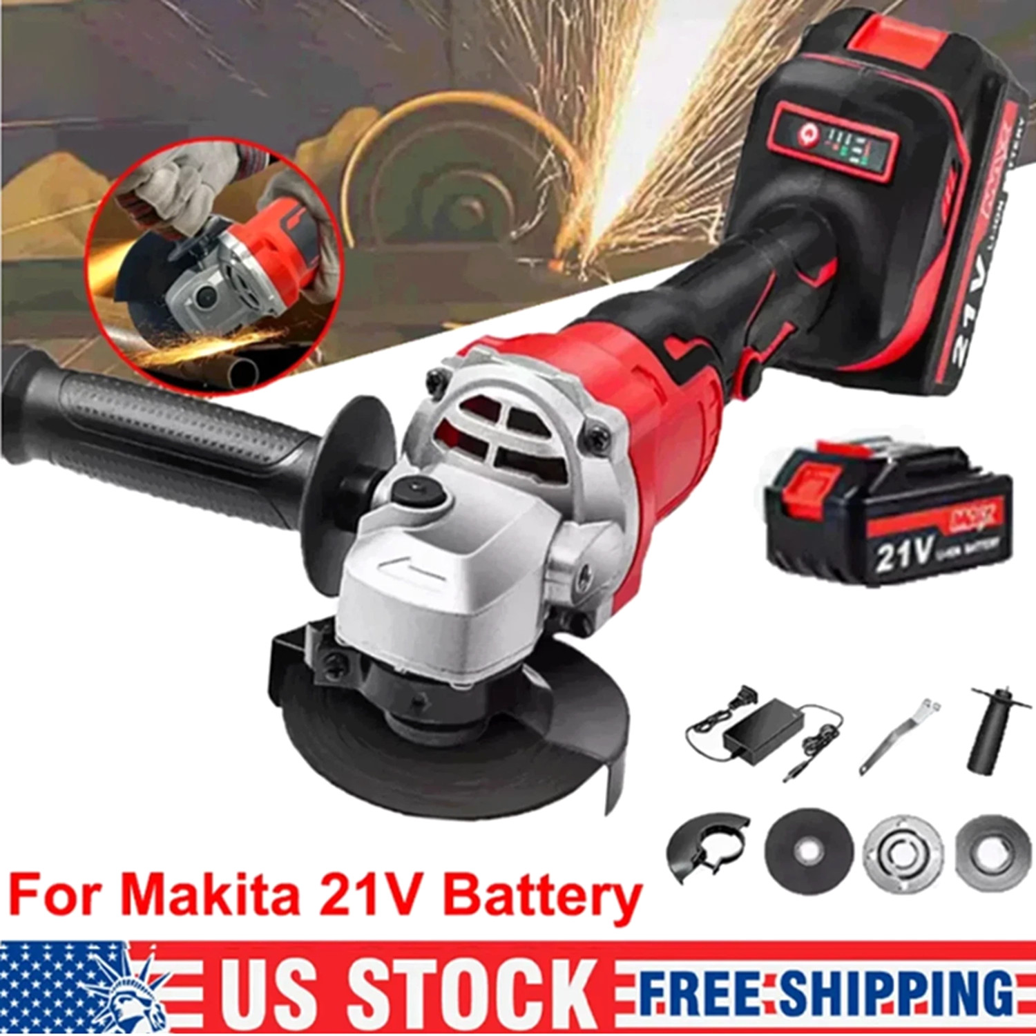 Brushless Cordless Angle Grinder with 21V Battery Charger & Cutting Disc Power