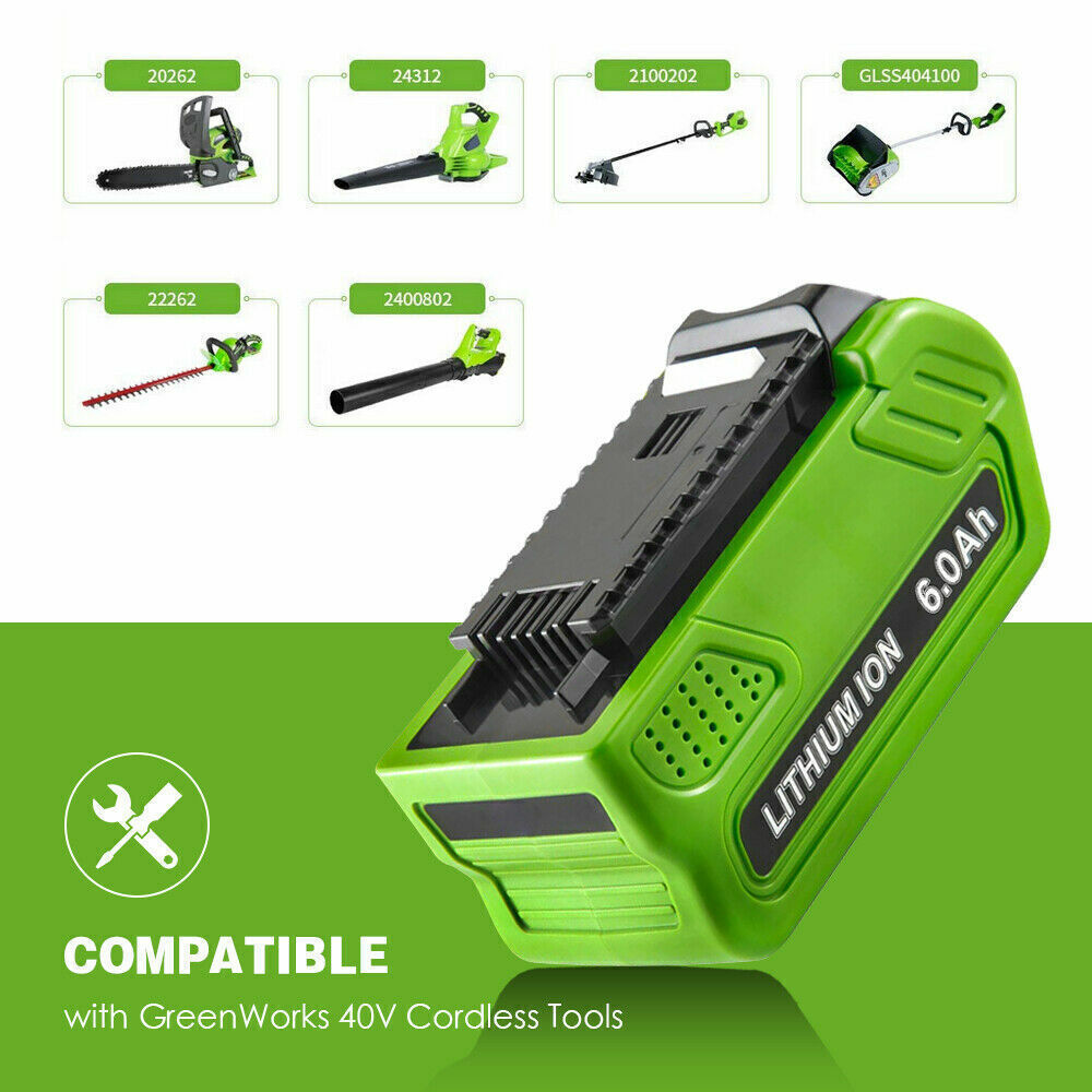40V 6Ah For Greenworks G-MAX Lithium Battery 29472 29462 29252 20202 or Charger
