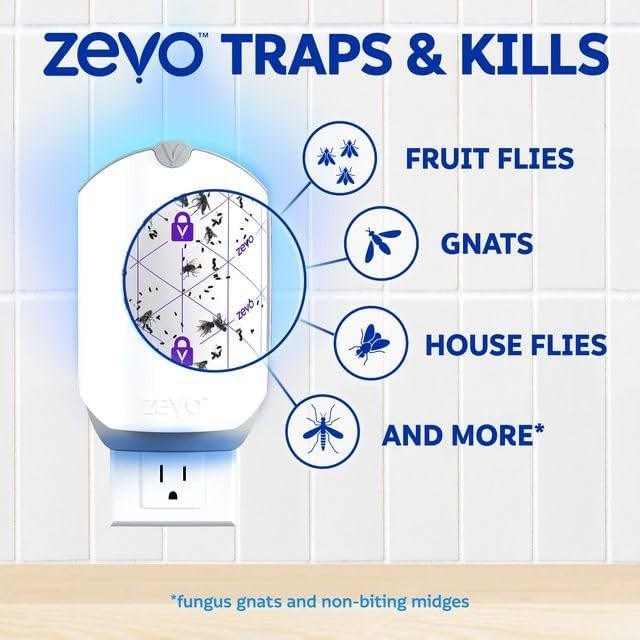 Zevo Flying Insect Trap Starter Kit – 2 Plug-in Bases + 2 Refill Cartridges-UV