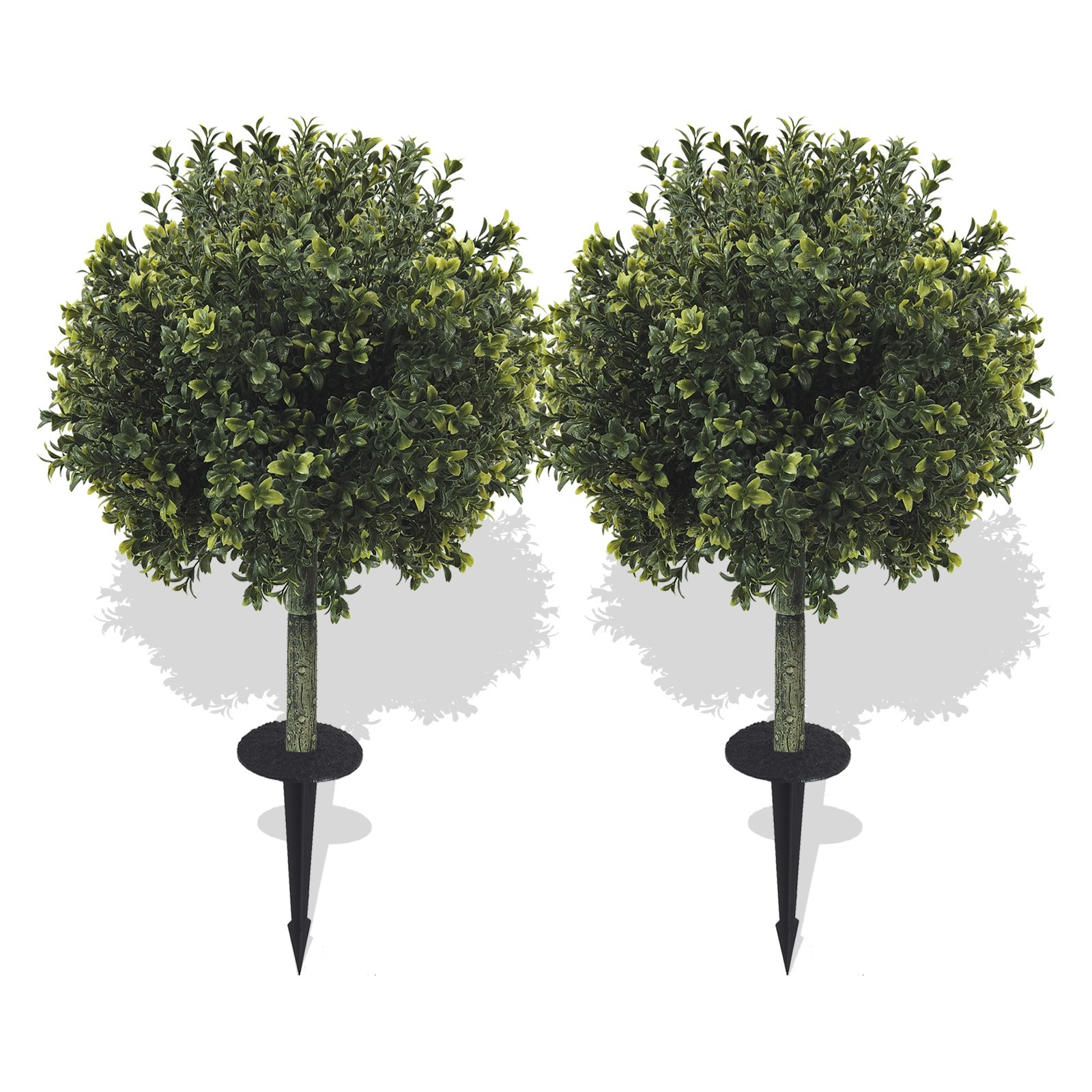 2 Pack Artificial Boxwood Topiary Ground Stake Fake Sphere Shrub Outdoor Garden