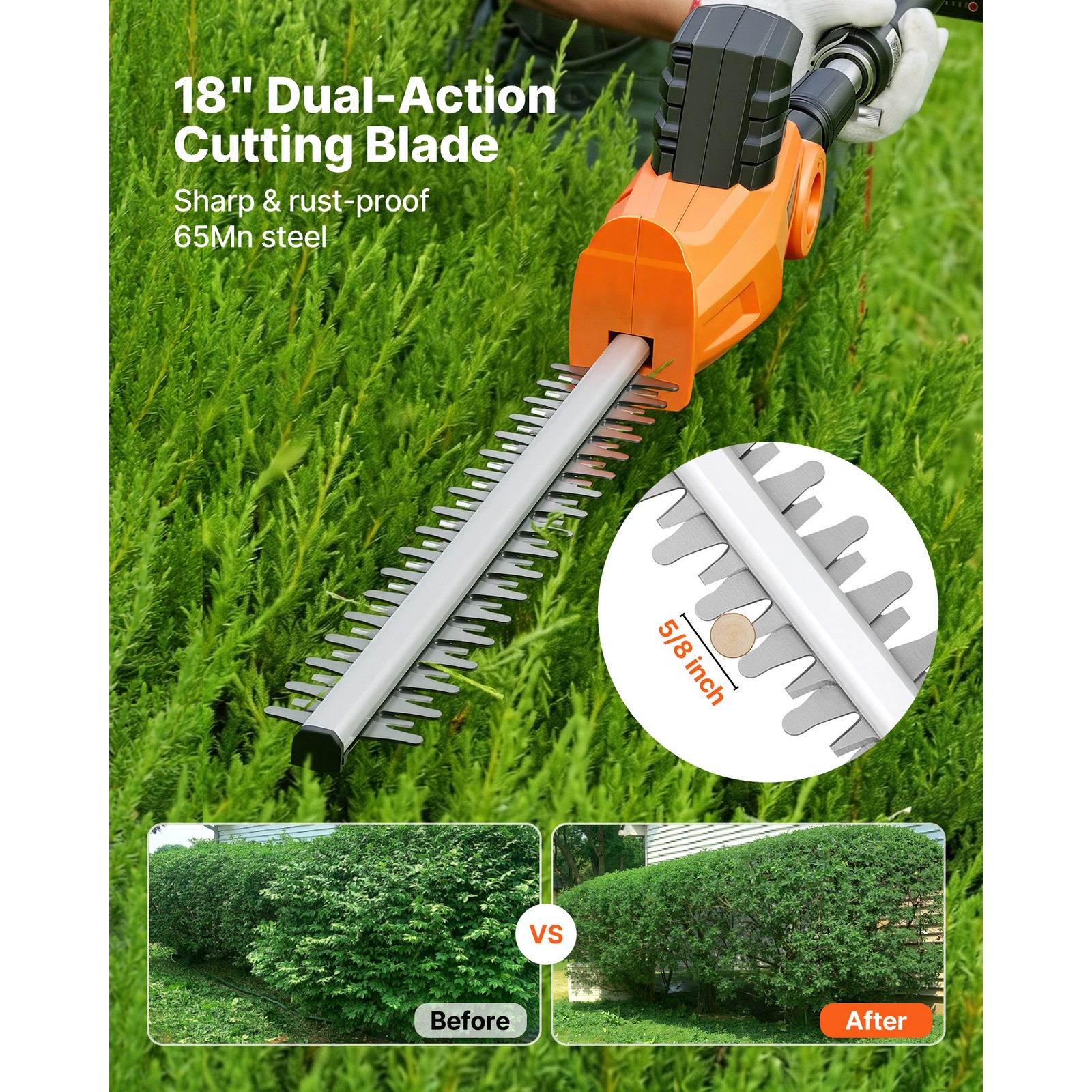 Uimoso Cordless Telescoping Hedge Trimmer 20V with 18-Inch Cutting Blade