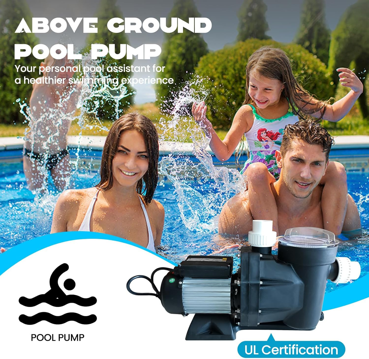 1.5-3.0HP In/Above Ground Swimming Pool Pump Motor w/ Unions, Strainer 220V