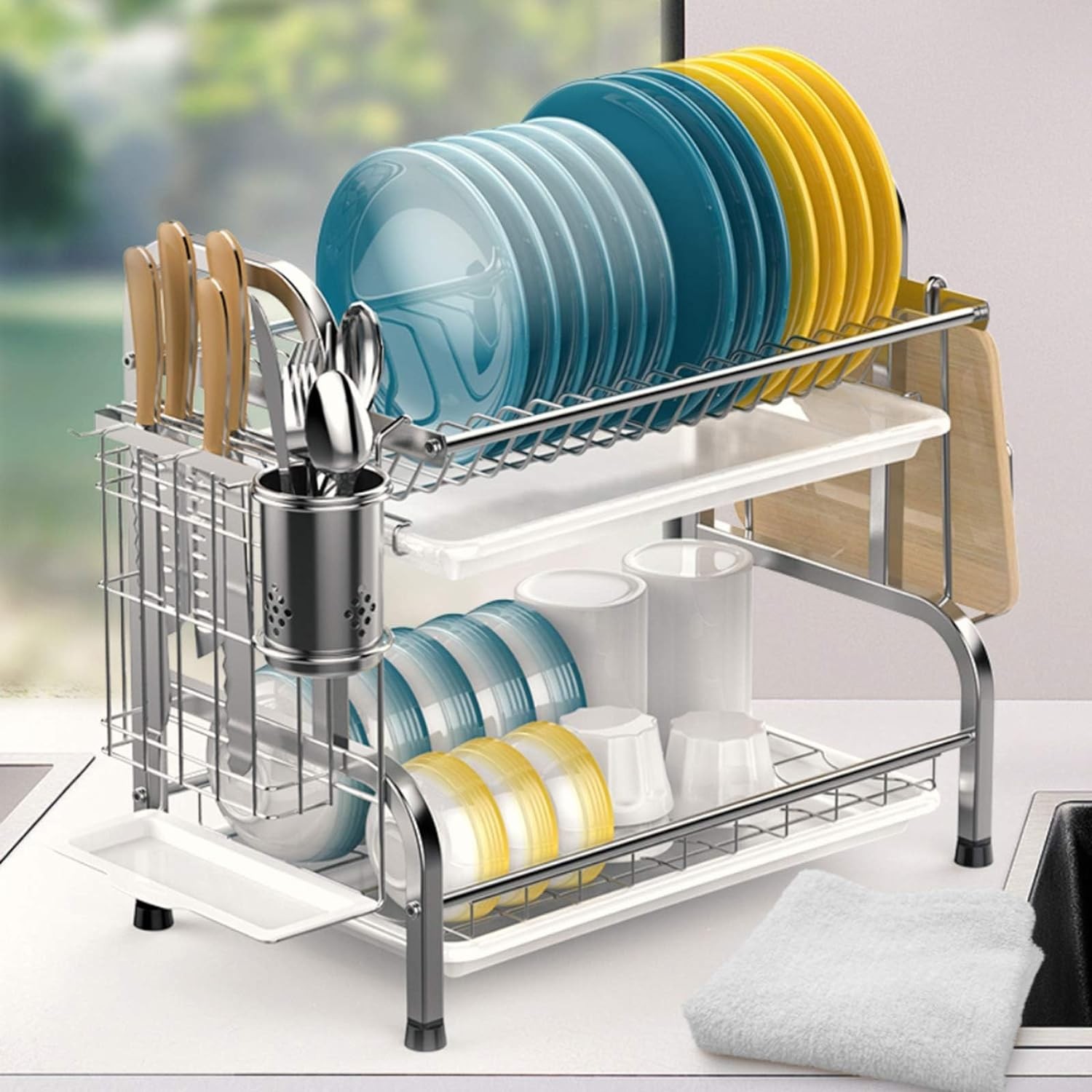 iSPECLE HP08 Dish Drying Rack – 304 Stainless Steel 2 Tier Dish Racks – SILVER
