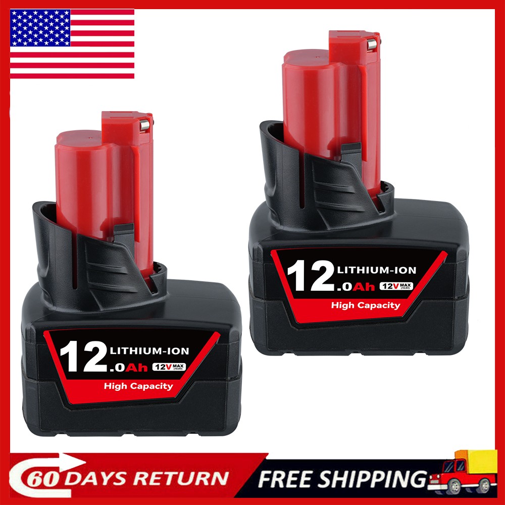 2X 12.0Ah 48-11-2460 for M12 LITHIUM 12V Extended Capacity Battery For Milwaukee