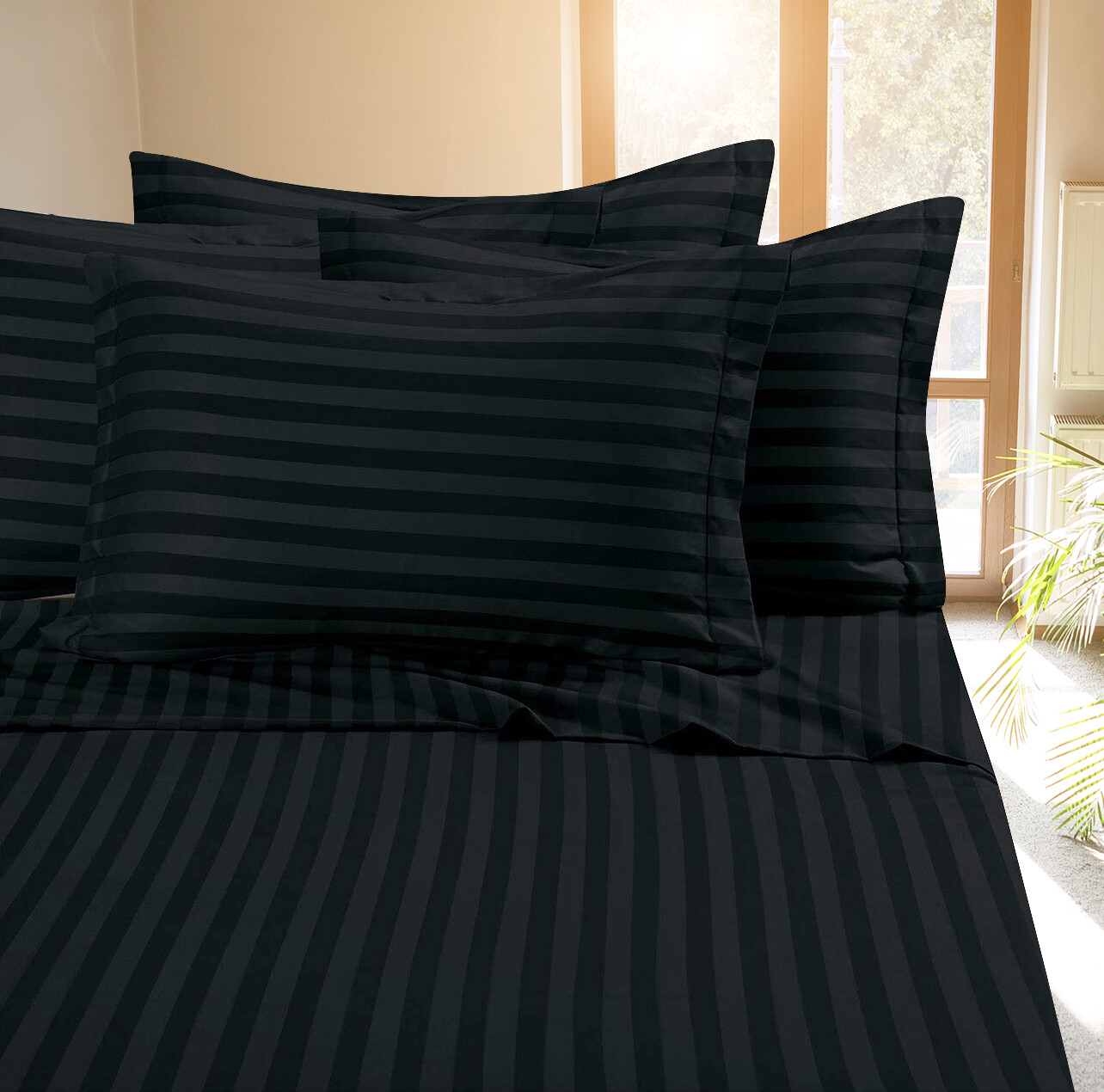 Fine 400 Thread Count 100% Cotton Sateen Bed Sheet Dobby Stripe