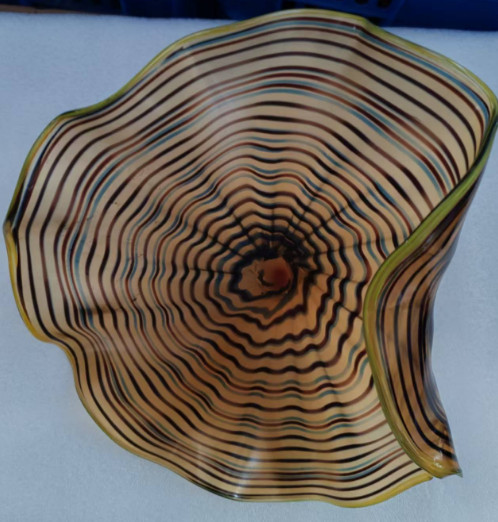 Only One 1PC Hand Blown Glass Amber Rippled Art Plate for Home Wall Decor-D10″