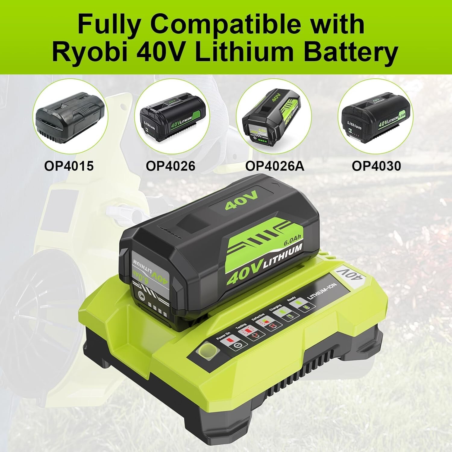 2 Pack 7500mAh OP4026 Replacement for Ryobi 40V Lithium Battery / Charger Combo