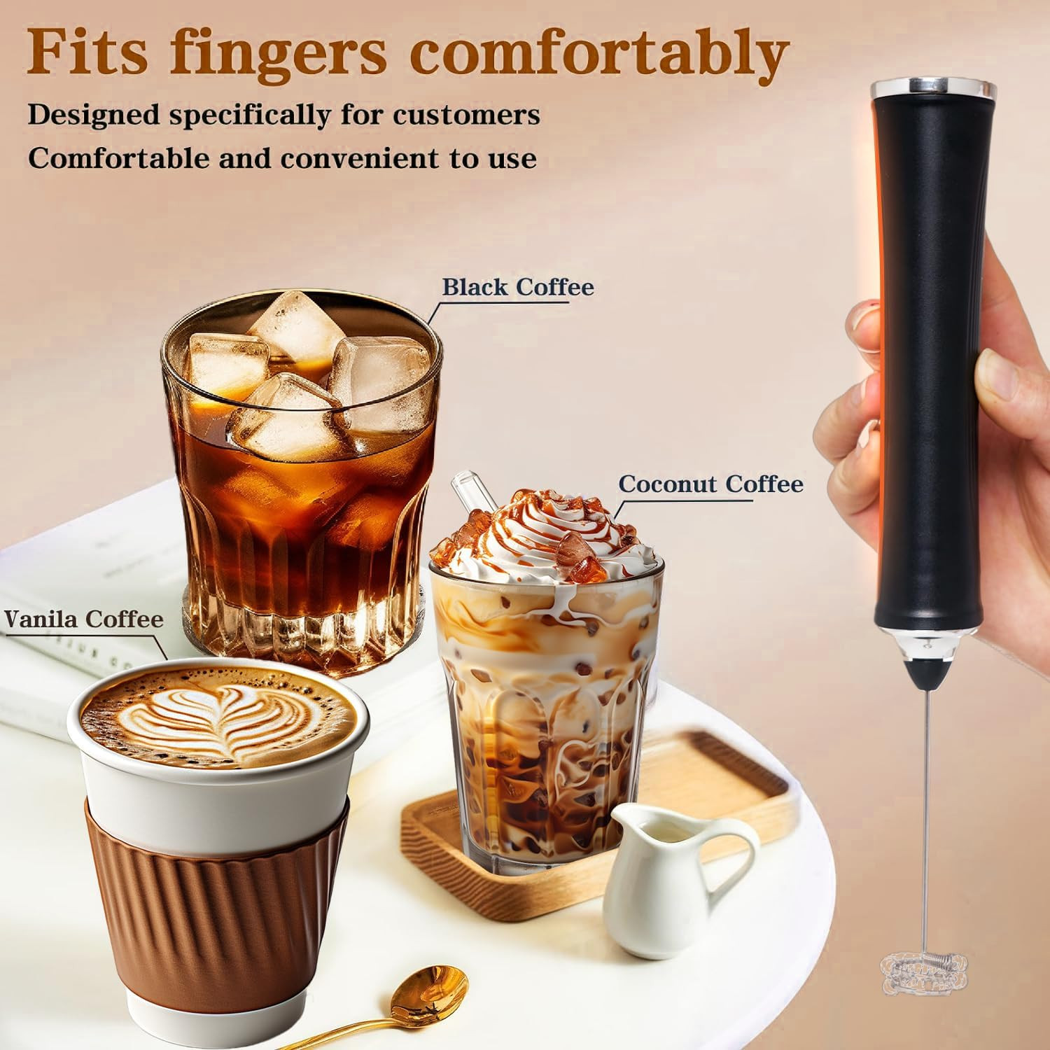 Rechargeable Milk Frother Handheld for Coffee,3 Speeds Frother Wand with Stand,