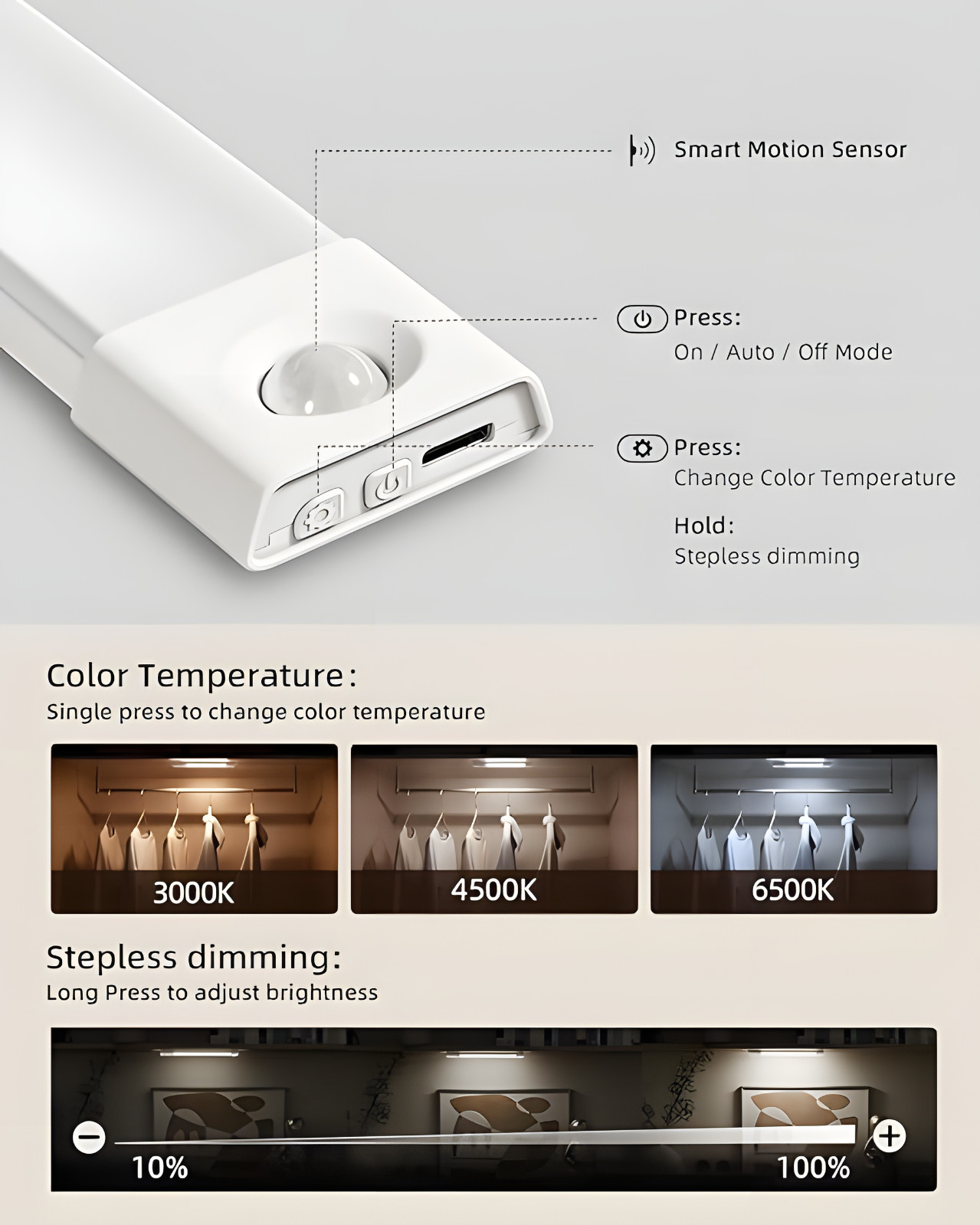 4 Pack Plastic USB LED Cabinet Lights with Toggle Switch, Under Shelf Lighting