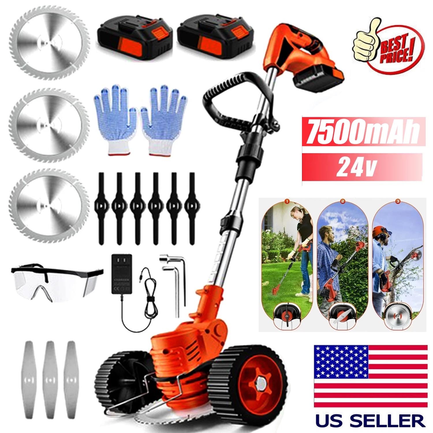 Electric Cordless Grass String Trimmer Lawn Edger Weed Wacker Cutter + 2 Battery
