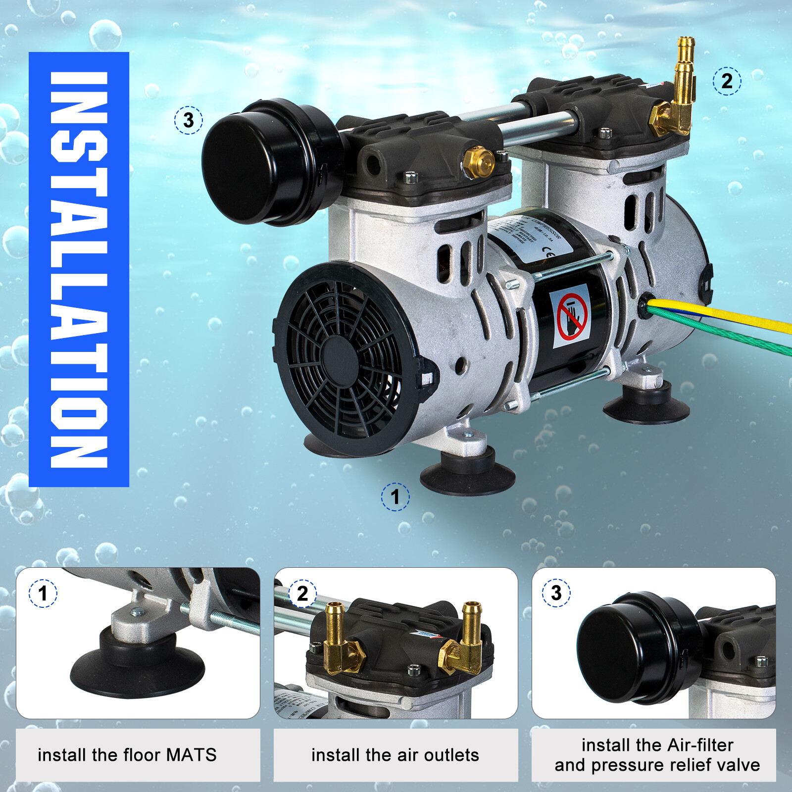 24V 300W Solar Powered Pond Aerator Aeration Pump 100 Weighted Tubing for 1 Acre