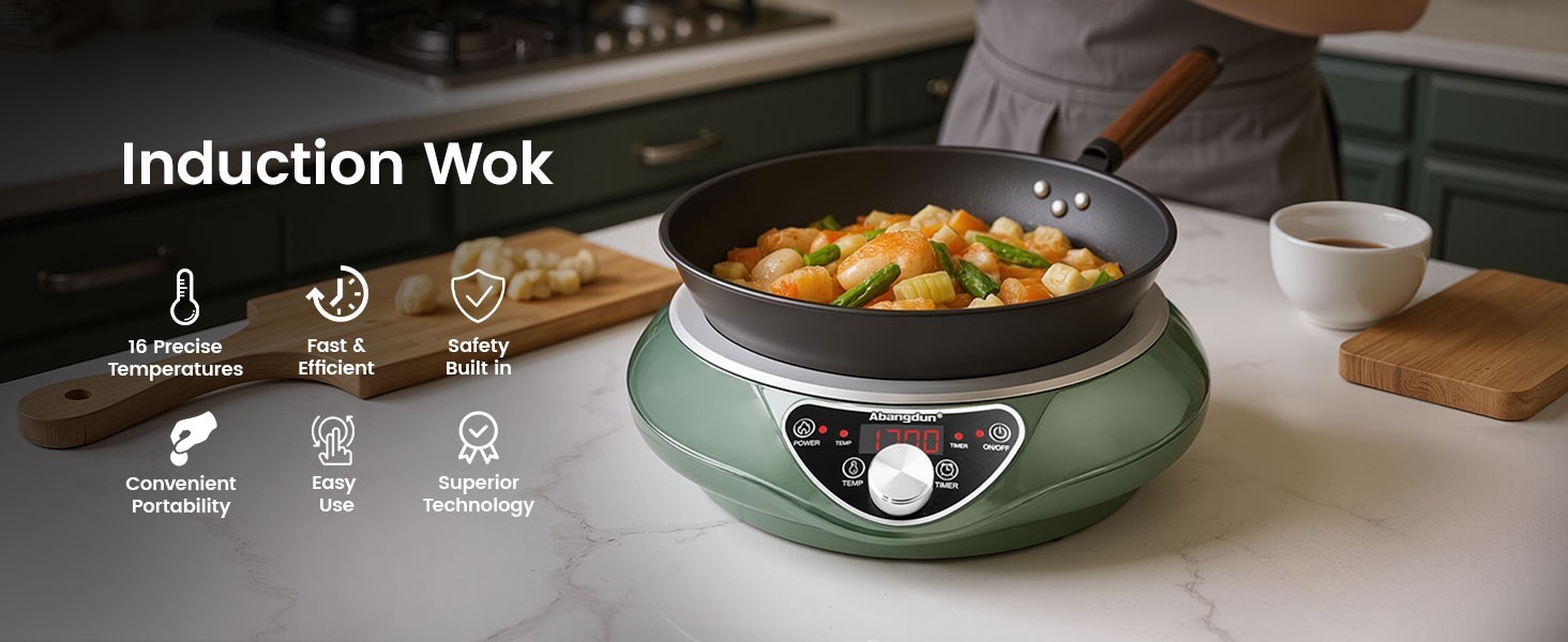 Abangdun 1700W 100V~185V Induction Cooktop Concave Wok Burner Portable Stove