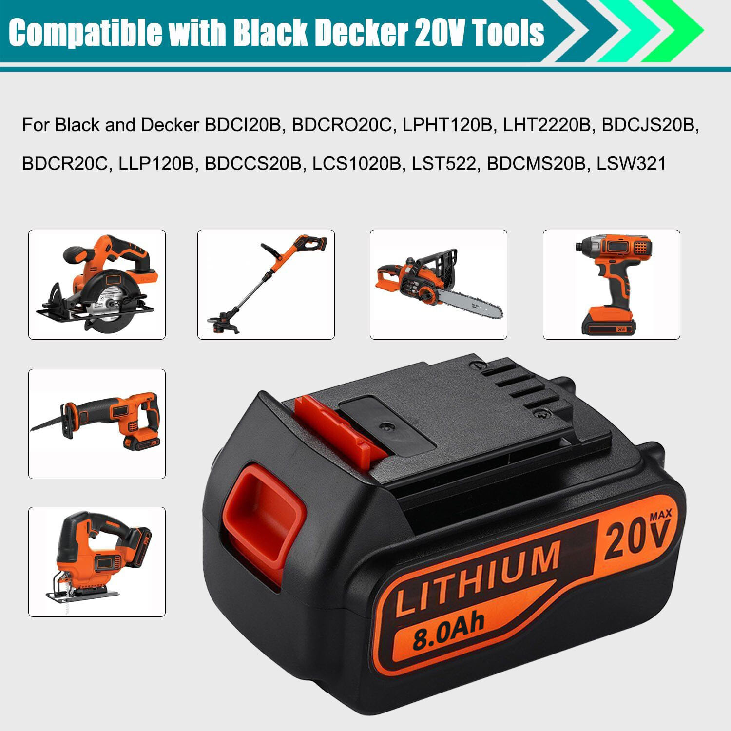 Pack 8.0AH 20V MAX For Black & Decker 20Volt Lithium Battery LBXR20 LB2X4020 NEW
