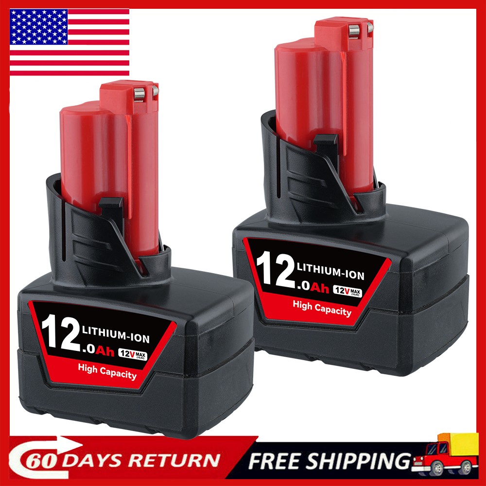 2X 12.0Ah 48-11-2460 for M12 LITHIUM 12V Extended Capacity Battery For Milwaukee