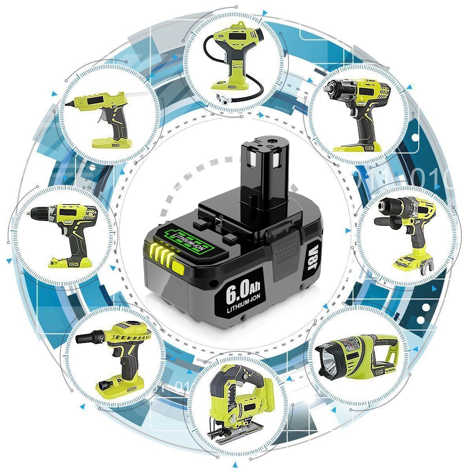 FOR RYOBI P108 ONE+ PLUS 18V 6.0 Ah LITHIUM-ION HIGH PERFORMANCE BATTERY PBP007