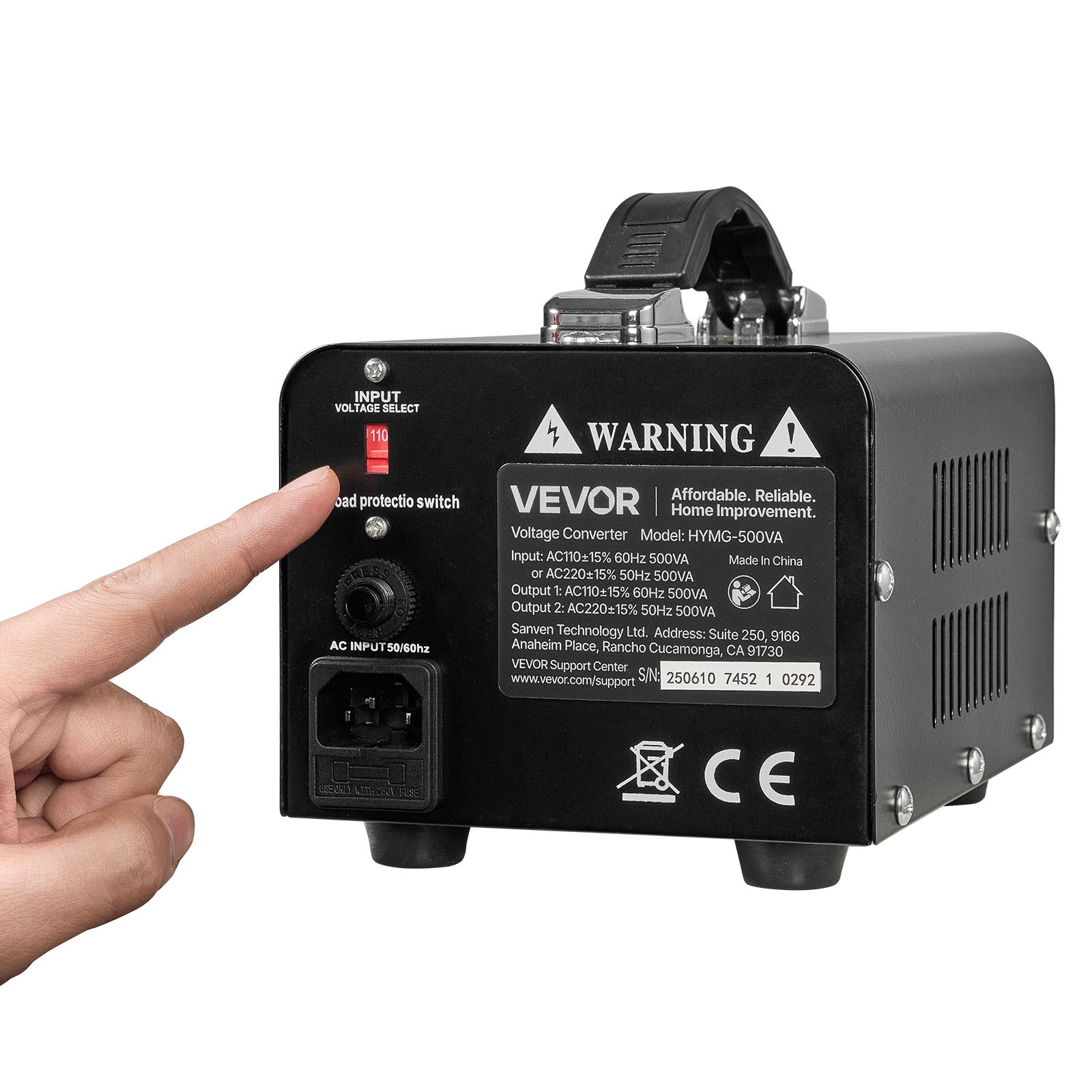 VEVOR Voltage Converter Transformer 500VA Step Up/Down 110V to 220V/220V to 110V