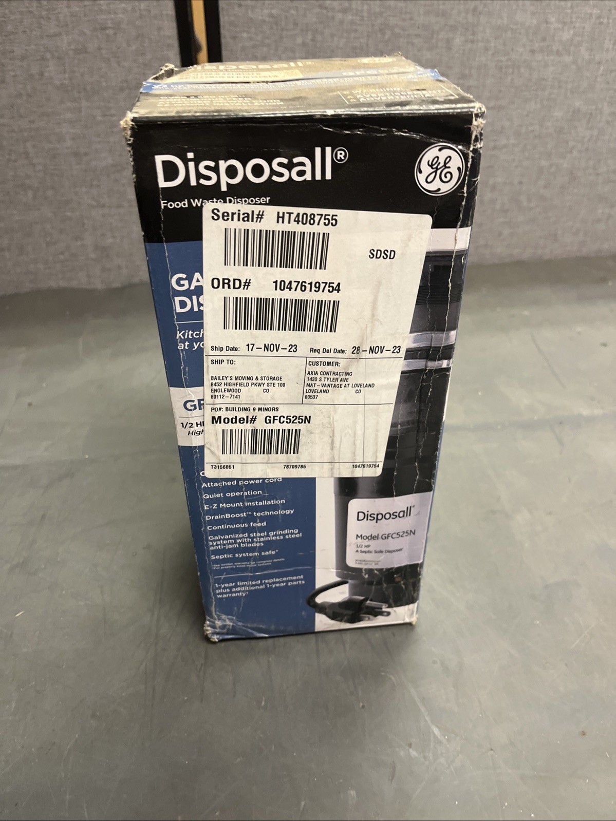 GE 1/2 Horsepower Continuous Feed GarbageDisposerCorded Disposal GFC525N BAD BOX