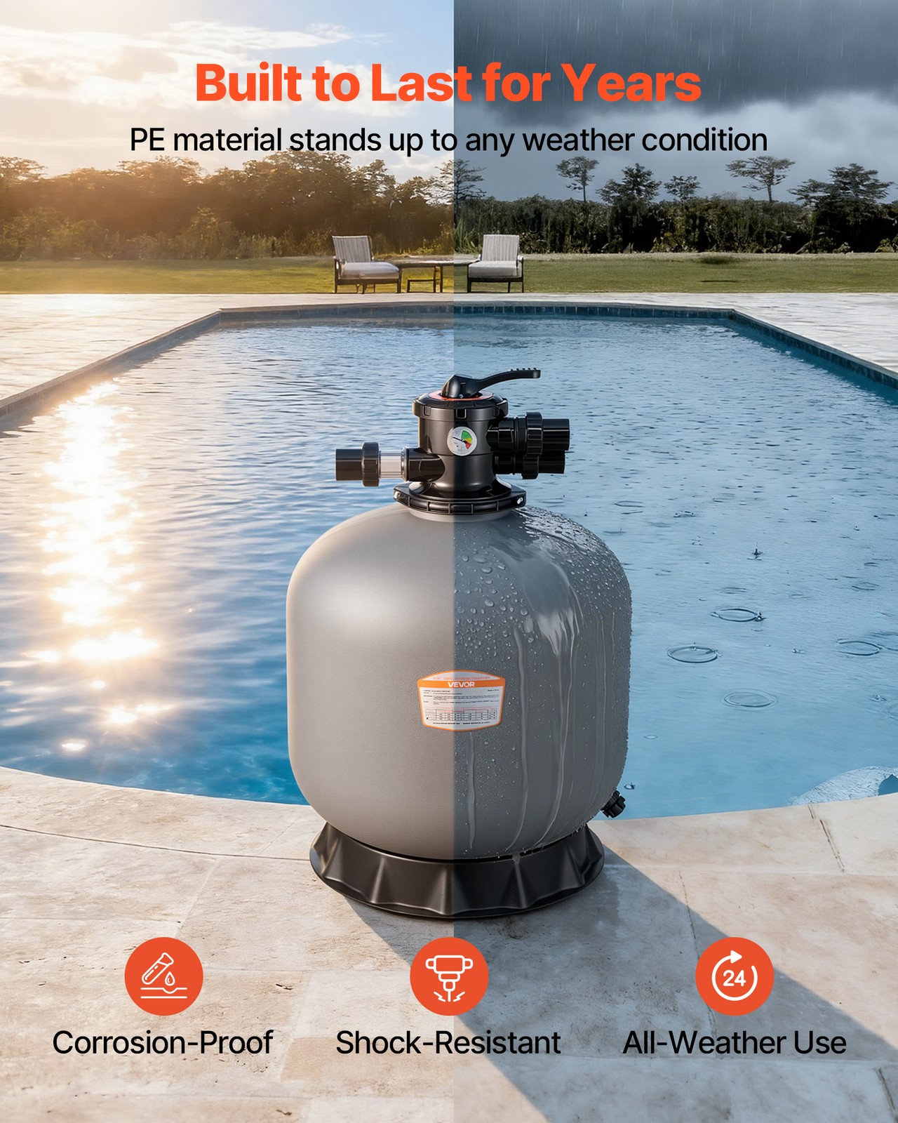 VEVOR Sand Filter 24 in Above Inground Swimming Pool Sand Filter 7-Way Valve