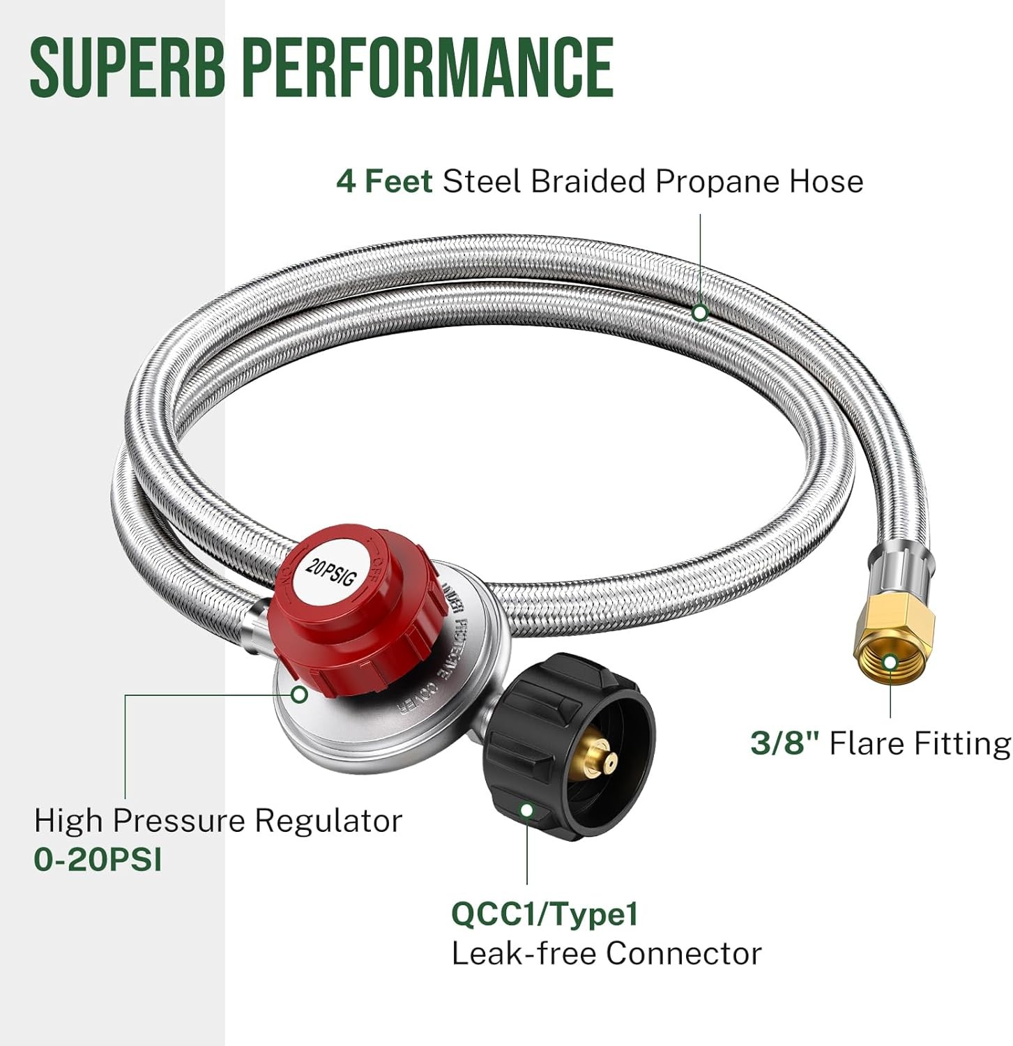 High Pressure Propane Cast-Iron Round Burner 4FT Regulator Hose & Fitting