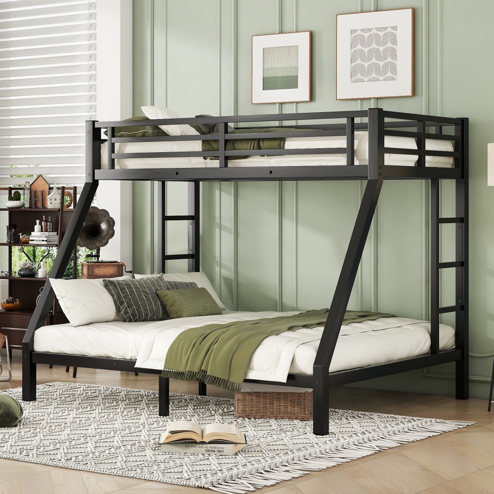 Metal Full Over Queen Bunk Bed Teens Adults Space Saving No Box Spring Needed