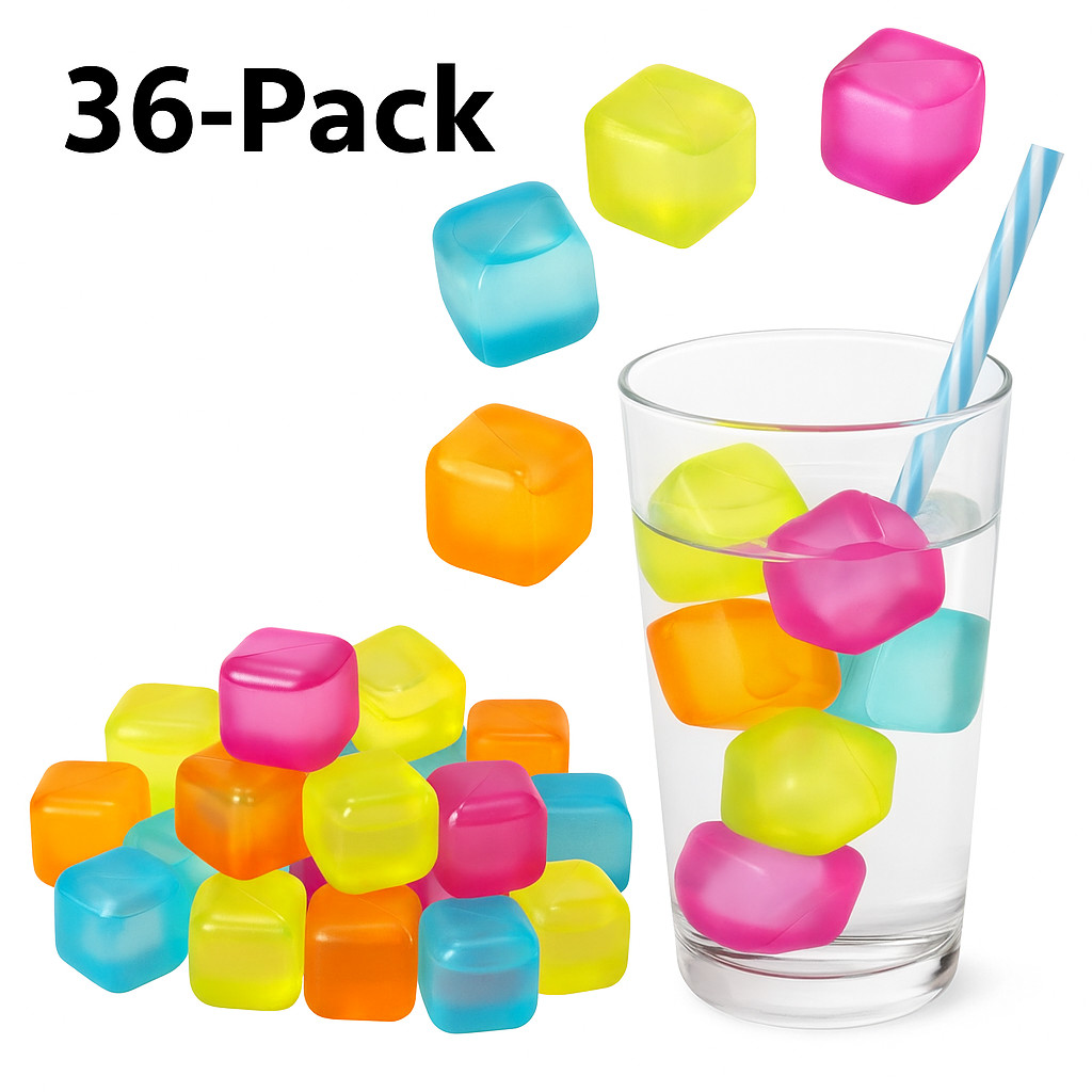 36-Pack Reusable Ice Cubes – 1″ Square BPA-Free Multicolor Chilling Cubes