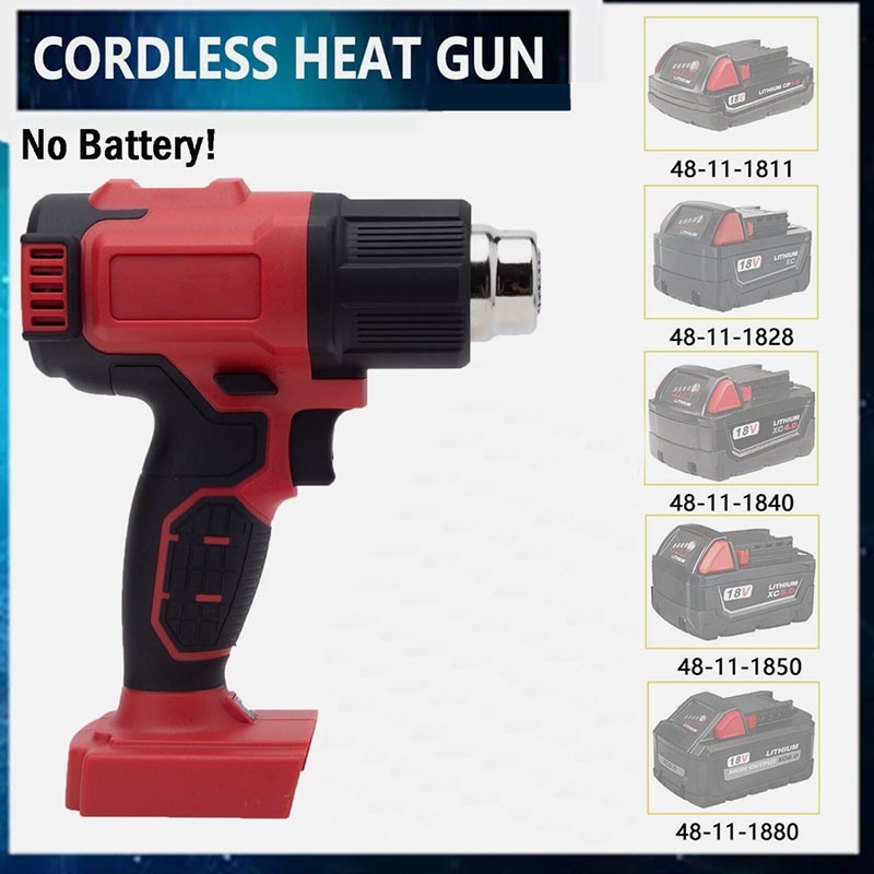 Heat Gun Hot Air Gun For Milwaukee 18V Battery Power Heater Tools 360W+5Nozzles