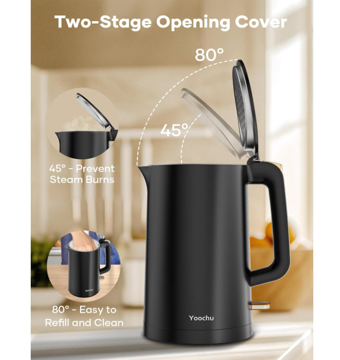 Tetera Eléctrica Portátil 1.7L 1500W con Base Inalámbrica Segura. NEGRO