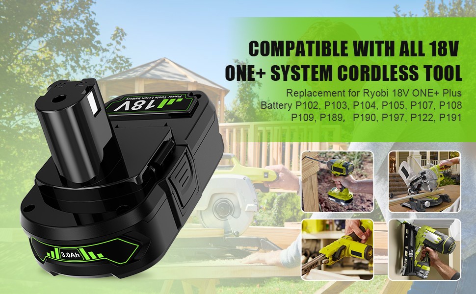 P102 Replacement For RYOBI P190 18V Compact Lithium Battery P107 P108 One Plus