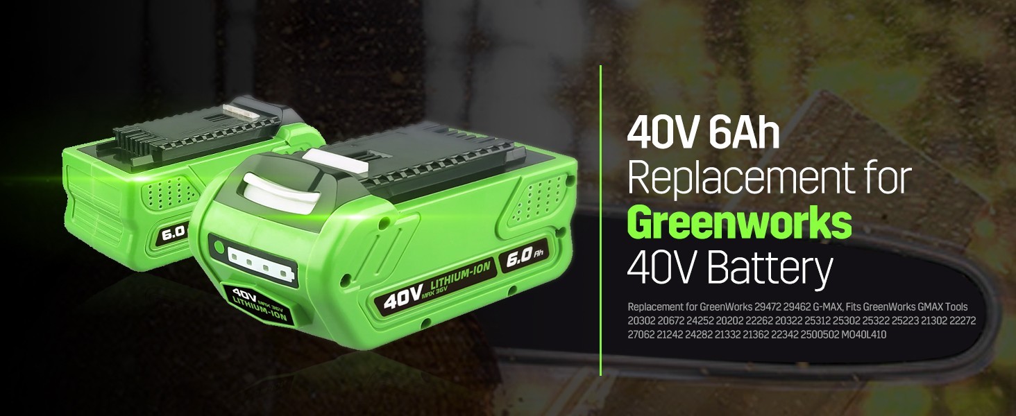 New 40V 6.0Ah For Greenworks 40Volt G-MAX Li-ion Battery 29472 29462 29252 20202