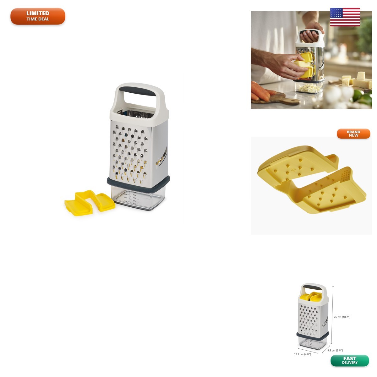Joseph Joseph 20225 Multi-Grip Box Grater, Stainless Steel, Non-Slip Base