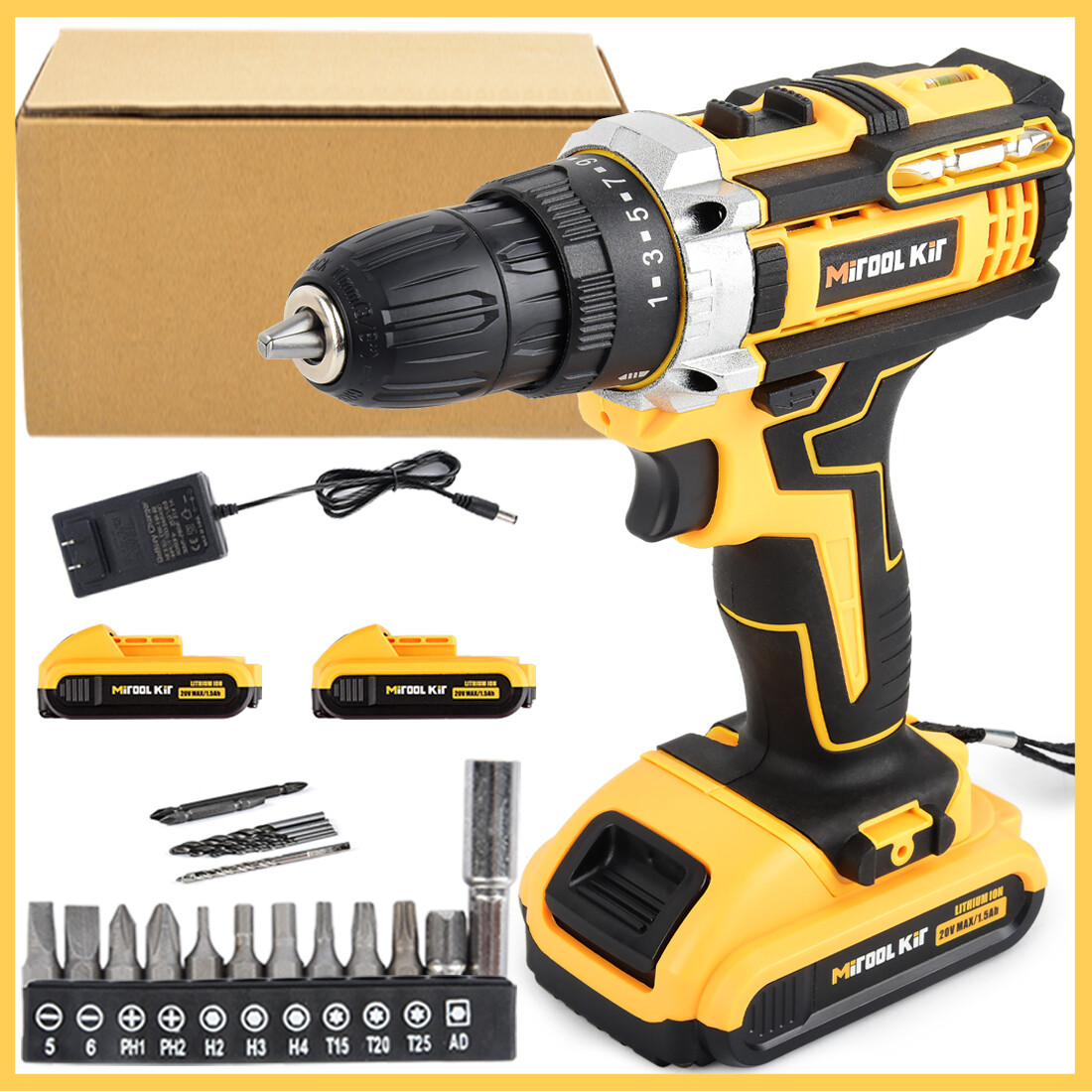 20V Electric Drill 3/8″ Power Cordless Screwdriver 22PCS Drill Set With Battery