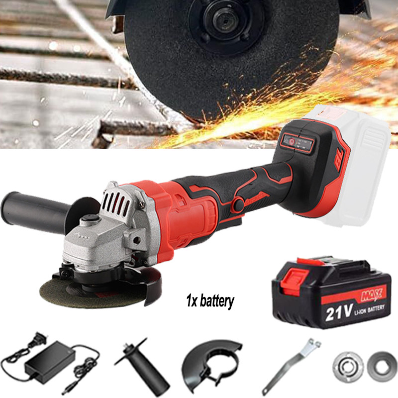 Brushless Cordless Angle Grinder with 21V Battery Charger & Cutting Disc Power