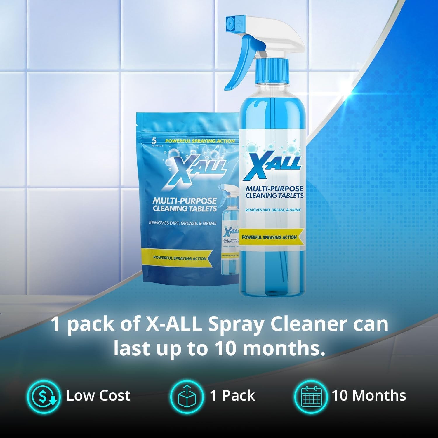 X-ALL Multi-Purpose Cleaner – Spray Bottle and 5x Cleaning Tablets. FREESHIP