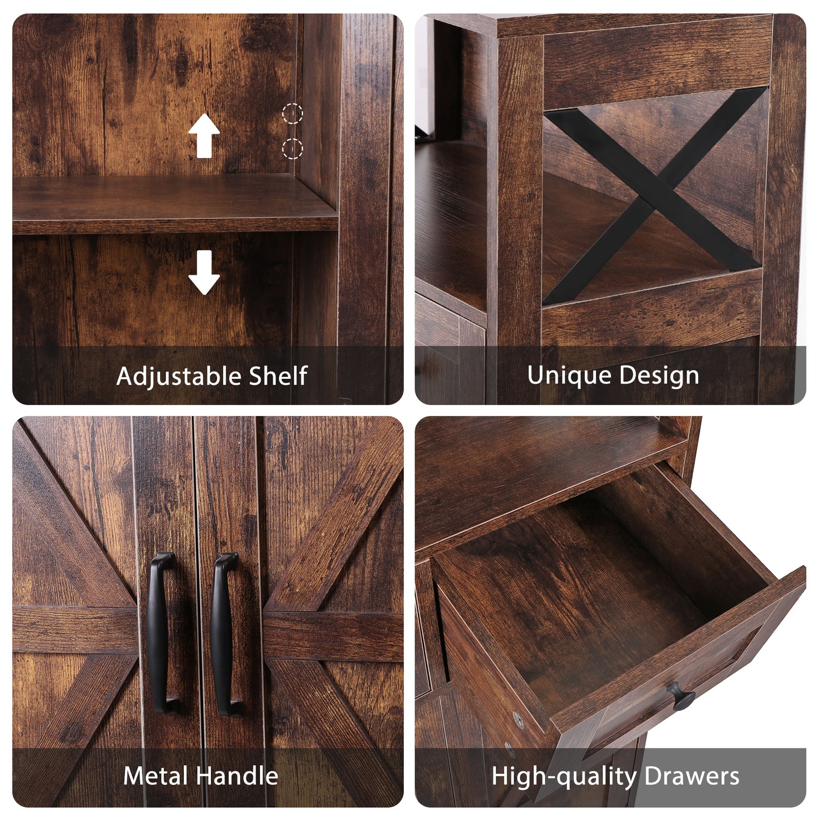 Brown Storage Cabinet with Doors & Drawers Freestanding Kitchen Pantry Cabinet